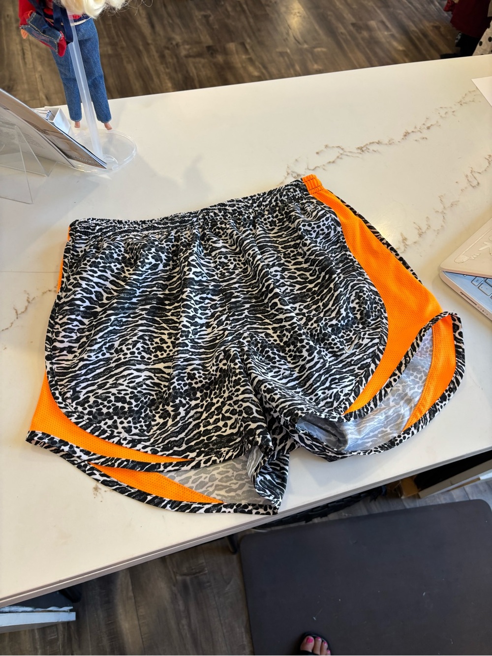 Nike black Print Athletic Shorts with Bright Orange Panels